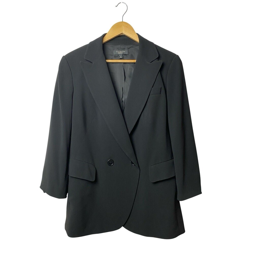 Talbots Blazer Womens 12 Black Knit Stretch One Button Career Office Jacket